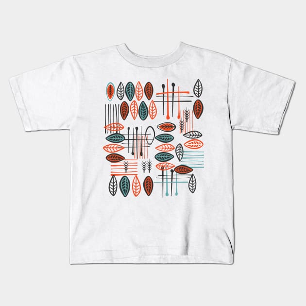 Mid Century Modern Leaves Kids T-Shirt by SWON Design